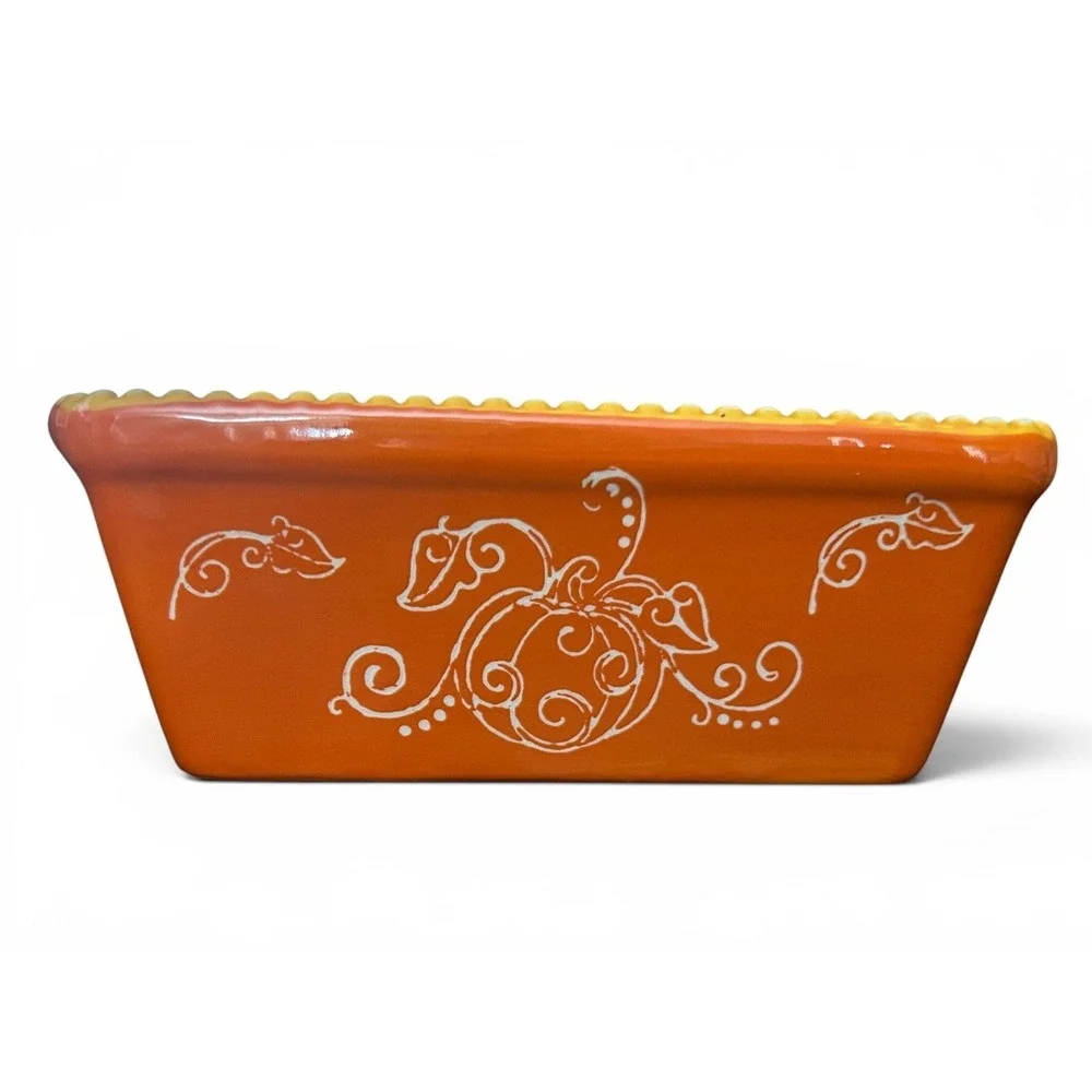 Temp-tations by Tara Harvest 12oz Mini Loaf Pan w/ Lid Pumpkin Scroll Fall NWT